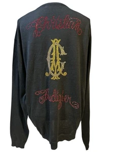 Ed Hardy Christian Audigier Black Embellished Rhinestone Sweater Mens Sz Small - Picture 1 of 3