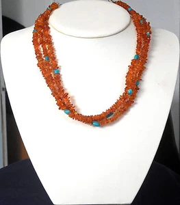 DESERT ROSE TRADING STERLING AMBER BEADS TURQUOISE BEADS 3 STRAND NECKLACE - Picture 1 of 3