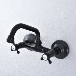 Wall Mount Oil Rubbed Bronze Swivel Bathroom Sink Faucet Basin Tap Dual Handle - Picture 1 of 7