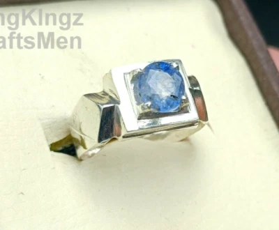 Натуральный синий сапфир мужское кольцо размер 9 Neelam камень кольца 925 пробы - Изображение 1 из 4