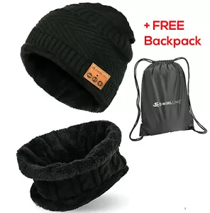 Kabelloses Beanie Mütze und Schal Set mit Kopfhörern für Damen und Herren schwarz - Bild 1 von 7