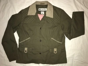 COLUMBIA SPORTSWEAR River Resort Leather Collar Cotton Coat Jacket Khaki Green L - Picture 1 of 10