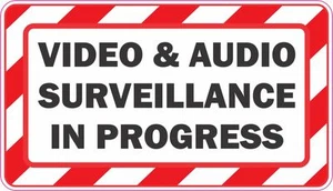 VIDEO- UND AUDIOÜBERWACHUNG IN PROGRESS AUFKLEBER AUFKLEBER AUFKLEBER X 2 **KOSTENLOSER VERSAND** - Bild 1 von 1