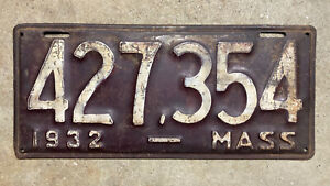 1932 Massachusetts license plate 427-354 RMV clear YOM Ford deuce coupe V8