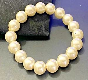 Bracciale di perle da donna elastico braccialetto con perla bianca 10 mm - Foto 1 di 7