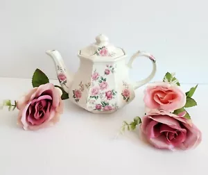 Vintage Sadler England Windsor Teekanne viktorianisch rosa Rosen Korbgeflecht Achteck - Bild 1 von 9