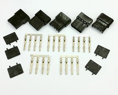 PK OF 5 - 4 PIN MOLEX PC PSU POWER CONNECTOR PASSTHRU MALE/FEMALE-BLACK INC PINS - Image 1 of 4