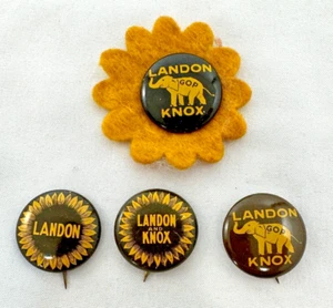 Vintage Lot of 4 Alf Landon Knox Campaign Buttons Pins Three different 1936 - Picture 1 of 11