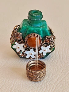 Mini Malachit Glas Parfum Flakon mit Edelsteinen Tschechoslowakei - Bild 1 von 17