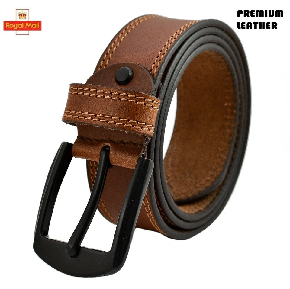 Leather Mens Belt Belts Real New Genuine Buckle With Gift Box Brown Black Tan UK