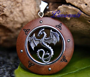 Cadena amuleto "Dragón" madera de nogal y acero inoxidable  - Imagen 1 de 2