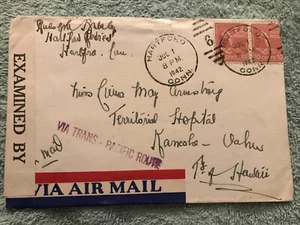 1942 Hawaii cover censored. Territorial Hospital. Connecticut to Kaneohe - Picture 1 of 6