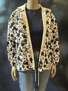 Disney Mickey Mouse Damen Jacke mit Kapuze Gr. L weiß schwarz Muster neu Etikett - Bild 1 von 22