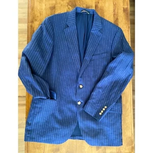 Lands' End 100% Linen Pinstripe Blazer Two Button Business Casual 42 EUC - Picture 1 of 11