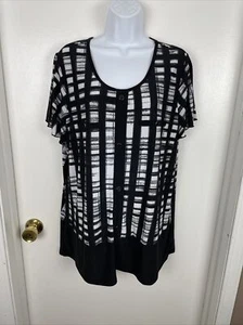 Liz McCoy Women’s Plus Size 1X Black & White Polyester Spandex Blouse Shirt Top - Picture 1 of 11