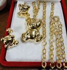 18Carat Saudi Dubai UAE Gold Bear Set Earring and Necklace 17.5” Long 4mm 8.8g