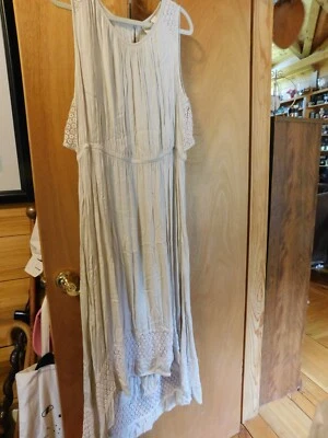 Vestido Chico's Maxi Bege Crochê Detalhes Decote Redondo Traseiro Sem Mangas Tamanho 2 (L) - Imagem 1 de 4