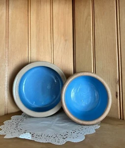 Vintage Steingut Keramik Stapelschalen Topf Haustier Schüssel blau braun Kunsthandwerk - Bild 1 von 6