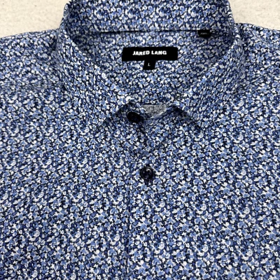 Camisa Jared Lang Para Hombre Grande Azul Floral Abstracta Manga Larga Algodón Abotonada Foto 1 de 4