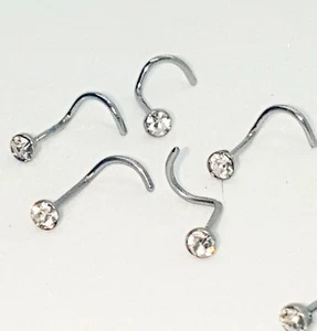 20g 0,8mm Cavatappi Naso Borchia Acciaio Inox 2mm Cristallo Strass TRASPARENTE - Foto 1 di 2