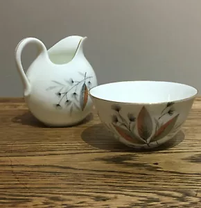 Vintage Milk Jug & Sugar Bowl. Fine Bone China Brown/grey/black Leaf Design. - Picture 1 of 12