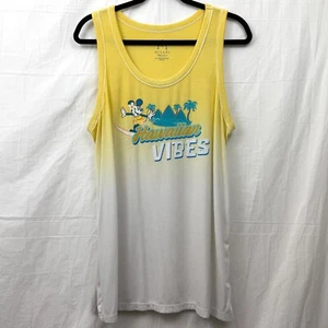 Disney Aulani Hawaiian Vibes Minnie Surfing Ribbed Tank Women 2XL Yellow White - Picture 1 of 7