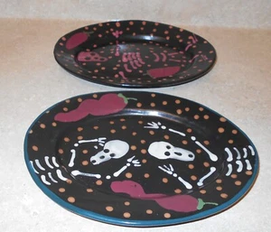 Stephen Kilborn 2 Day of the Dead  Platter Plate Pottery Oval Lunch Plates - Picture 1 of 5