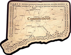 Connecticut Shaped Road Map Cribbage Board - Picture 1 of 1