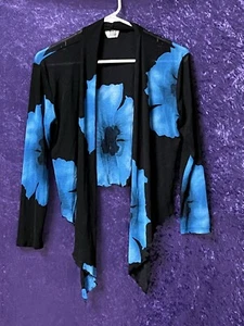 Jostar Cardigan Donna Piccolo Blu Floreale Dea Drappeggio Giacca Slinky Lagenlook - Foto 1 di 4