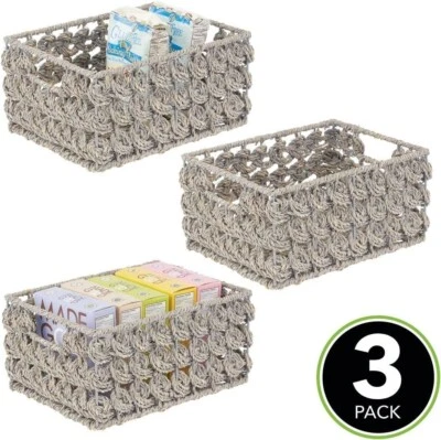 Cesta doméstica mDesign Seagrass Rose Weave*Asas incorporadas *Juego de 3*Envío y devolución gratuitos Foto 1 de 4