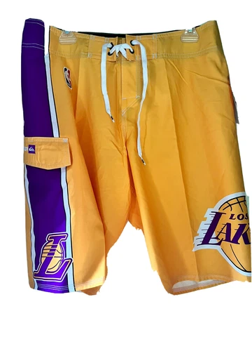 New WT - Mens Size 32 NBA Quicksilver Yellow LA Lakers Board Shorts Swim Trunks Cover