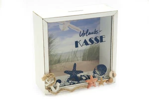 Spardose - Urlaubskasse - Sparbüchse Urlaub Reisekasse aus Holz 15*15*6cm - Bild 1 von 3