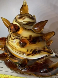 Murano Blown Pulled Art Glass Snail Figural Heavyweight Swirl Amber Colors - Picture 1 of 8