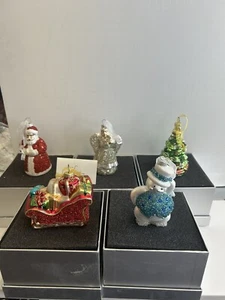 Glass Beaded Valerie Christmas Ornaments Boxed Santa Angel Snowman Sleigh Tree - Picture 1 of 20