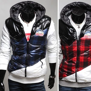 Mens Stylish Diagonal Check Padding Vest Zipper Jacket Jumper Blazer Parka M - Picture 1 of 7