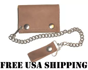 MADE IN USA DISTRESSED LEATHER TRIFOLD CHAIN WALLET BIKER TRUCKER MOTORCYCLE - Bild 1 von 5