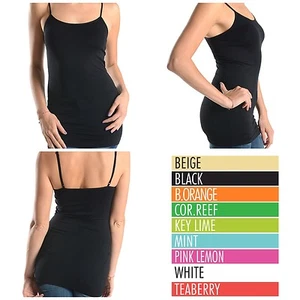 Womens Ladies 21" Nylon spaghetti strap Camisole Tank Top Style CM103 - Picture 1 of 1