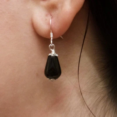 PENDIENTES de ÓNIX y PLATA DE LEY  lágrimas 12x 8 mm. Calidad y precio - Imagen 1 de 4