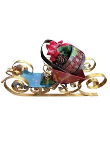 Big Gold Santa's Sleigh Holiday Christmas Outdoor Indoor Docor  Gift Basket 25"W - Picture 1 of 8