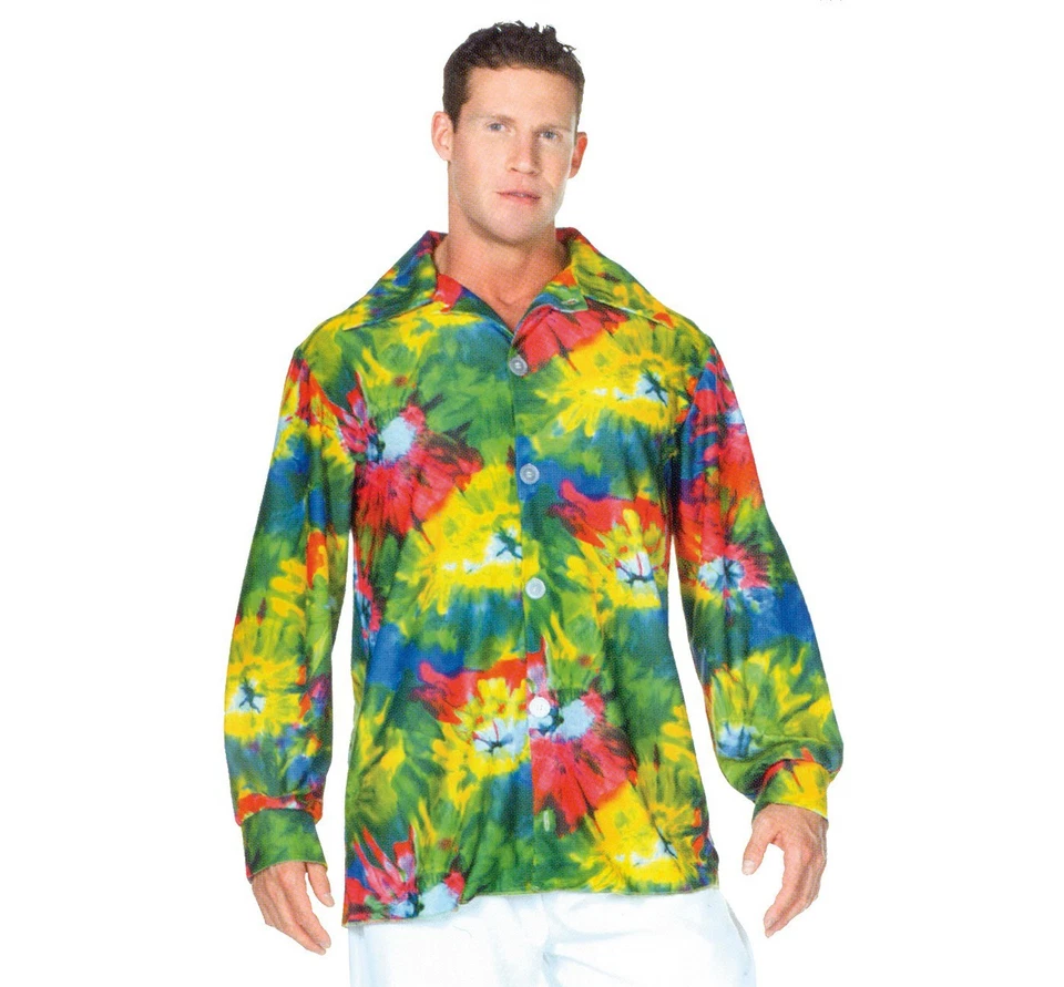 Camisa Disfraz Poliéster Estampado Tie Dye Multicolor Años 60-70 2XL   Foto 1 de 1