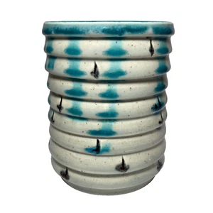 Glasierte Keramik Vase Becher Teeschale weiß aquablau 4" Künstler signiert Keramik (LESEN) - Bild 1 von 14
