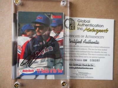 Jeff Gordon signed 1992 #1 BABYRUTH Ford T-BIRD '91 Busch ROTY Card GAI-COA READ - Image 1 of 4