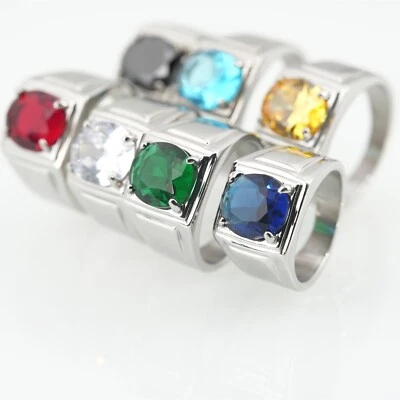 Hombres Mujeres Redondo Multicolor Piedra Anillo Plata Acero Inoxidable Pinky Fiesta Regalo Foto 1 de 4