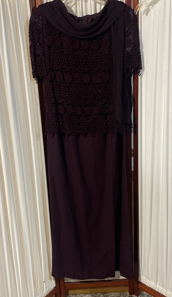 Maxi abertura superior Karen Miller New York talla 16 ciruela púrpura gasa ganchillo encaje Foto 1 de 4