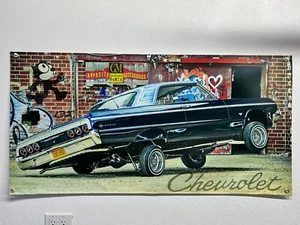 black chevy impala 3 wheelin 13 oz Banner 2ft x 4ft - Picture 1 of 2