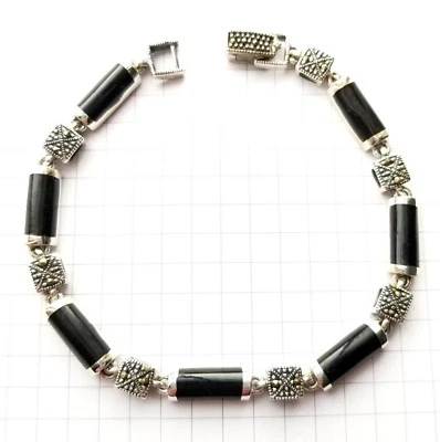 ONYX STONES BRACELET Marcasite 0.925 纯银 (7.0 英寸长) — 第 1/3 张图片