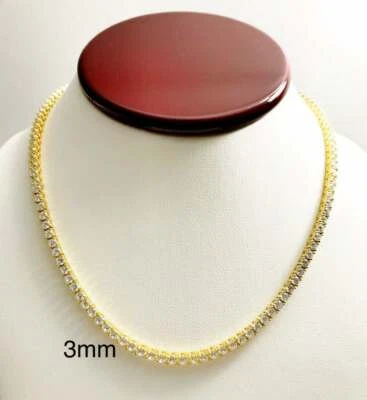 Collar de tenis enchapado en oro de plata de ley 925 maciza 3 mm redondo circonita cúbica 4 TALLA - ESN28 Foto 1 de 4
