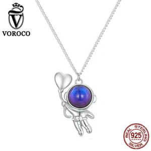 Voroco 925 Sterling Silver Star Picking Astronaut lovers Necklace Women Jewelry - Picture 1 of 12