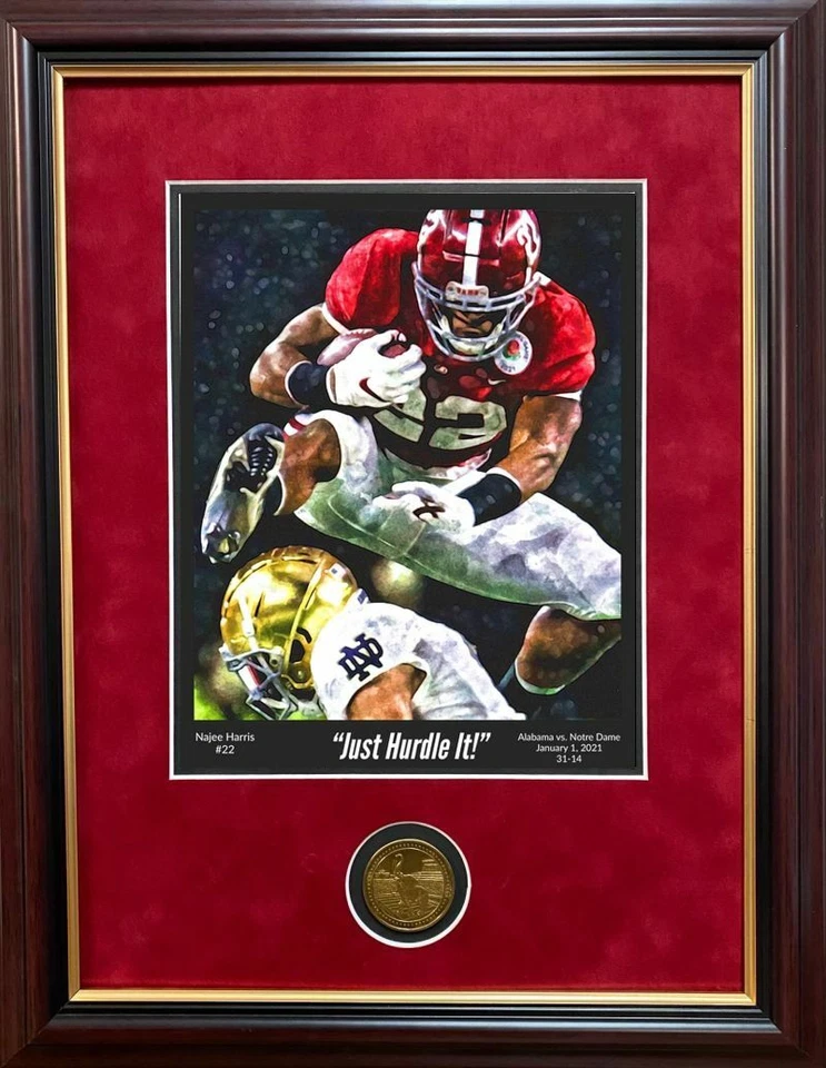 ALABAMA FUTBOL NAJEE HARRIS JUST HURDLE IT ROSE BOWL SALTO IMPRESIÓN ENMARCADA moneda Foto 1 de 1