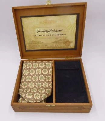 Tommy Bahama Colección Habana Vieja Caja de Puros Madera Marrón Corbata de Seda Palmeras Nuevo con Etiquetas Foto 1 de 4